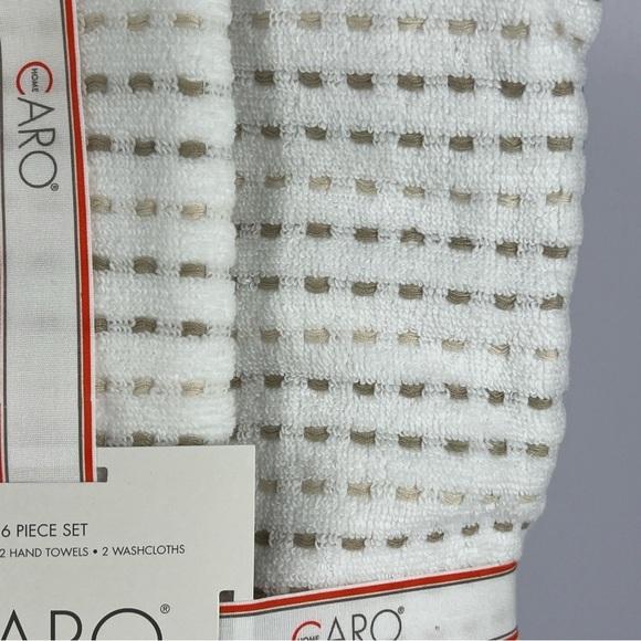 Caro Home Bath Towel Set Tan White 2 Bath 2 Hand 2 Wash 100% Cotton Soft 6pc NEW - Picture 3 of 5